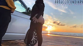 magical sunset sex on tap the beach - risky public quickie with girl in tight yoga leggings, projectfundiary